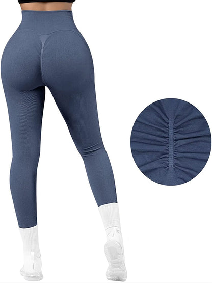 Ribbed Leggings Women Seamless High Waist Sexy Push up Butt Yoga Pants Gym Fitness Legging Tummy Control Workout Running Tights