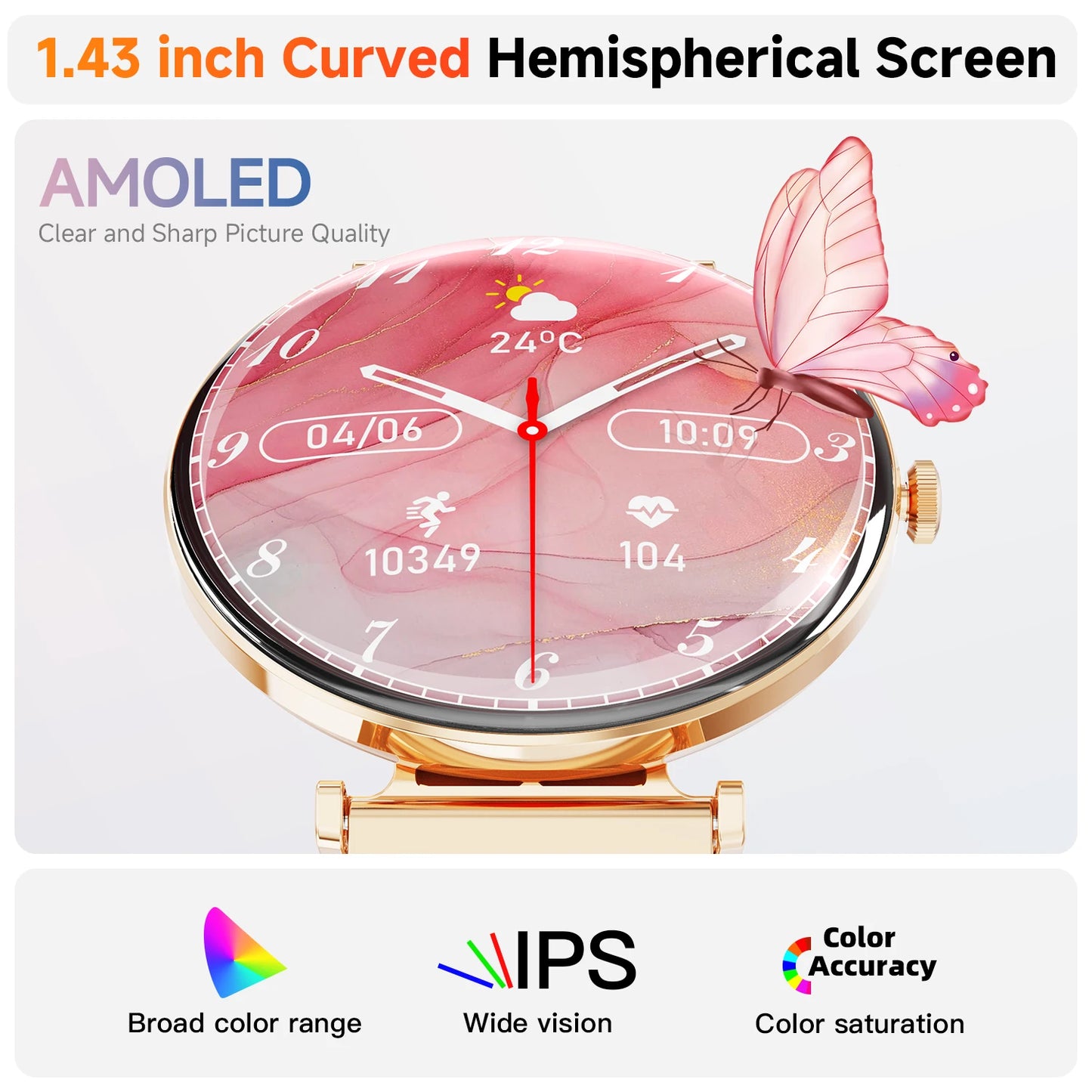 【 Amoled 】 2025 Women'S Smart Watch, 1.43 Hd Screen, Ip68 Waterproof Sports Fitness Watch, with Heart Rate, Suitable for Android