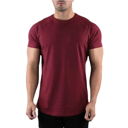 Plain Gym T-Shirt Men Summer Fitness Clothing O-Neck Short Sleeve T Shirt Cotton Slim Fit Tshirt Bodybuilding Workout Tees Tops