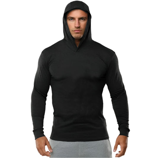 Solid Color Gym Clothing Long Sleeve Slim Fit Hooded T-Shirt Cotton Breathable Hoodie Mens Bodybuilding Fitness Muscle Sportwear