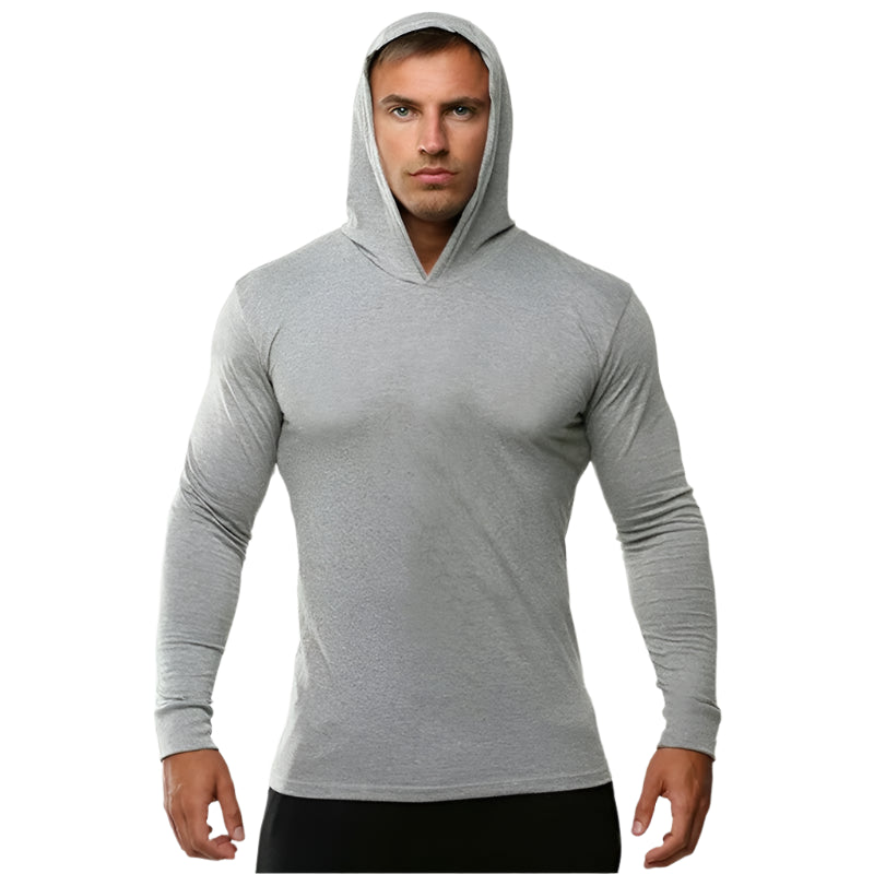 Solid Color Gym Clothing Long Sleeve Slim Fit Hooded T-Shirt Cotton Breathable Hoodie Mens Bodybuilding Fitness Muscle Sportwear