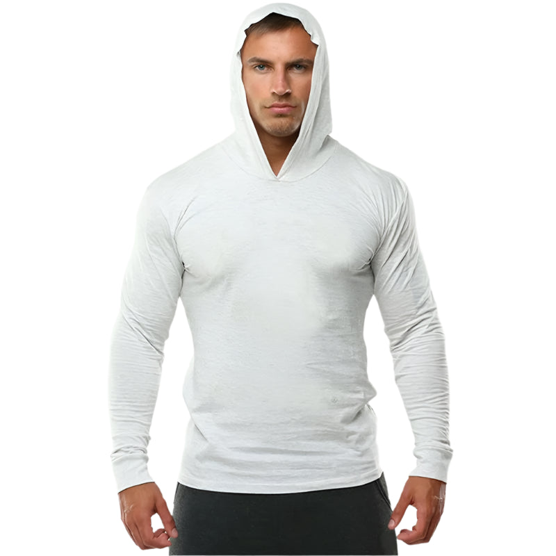 Solid Color Gym Clothing Long Sleeve Slim Fit Hooded T-Shirt Cotton Breathable Hoodie Mens Bodybuilding Fitness Muscle Sportwear