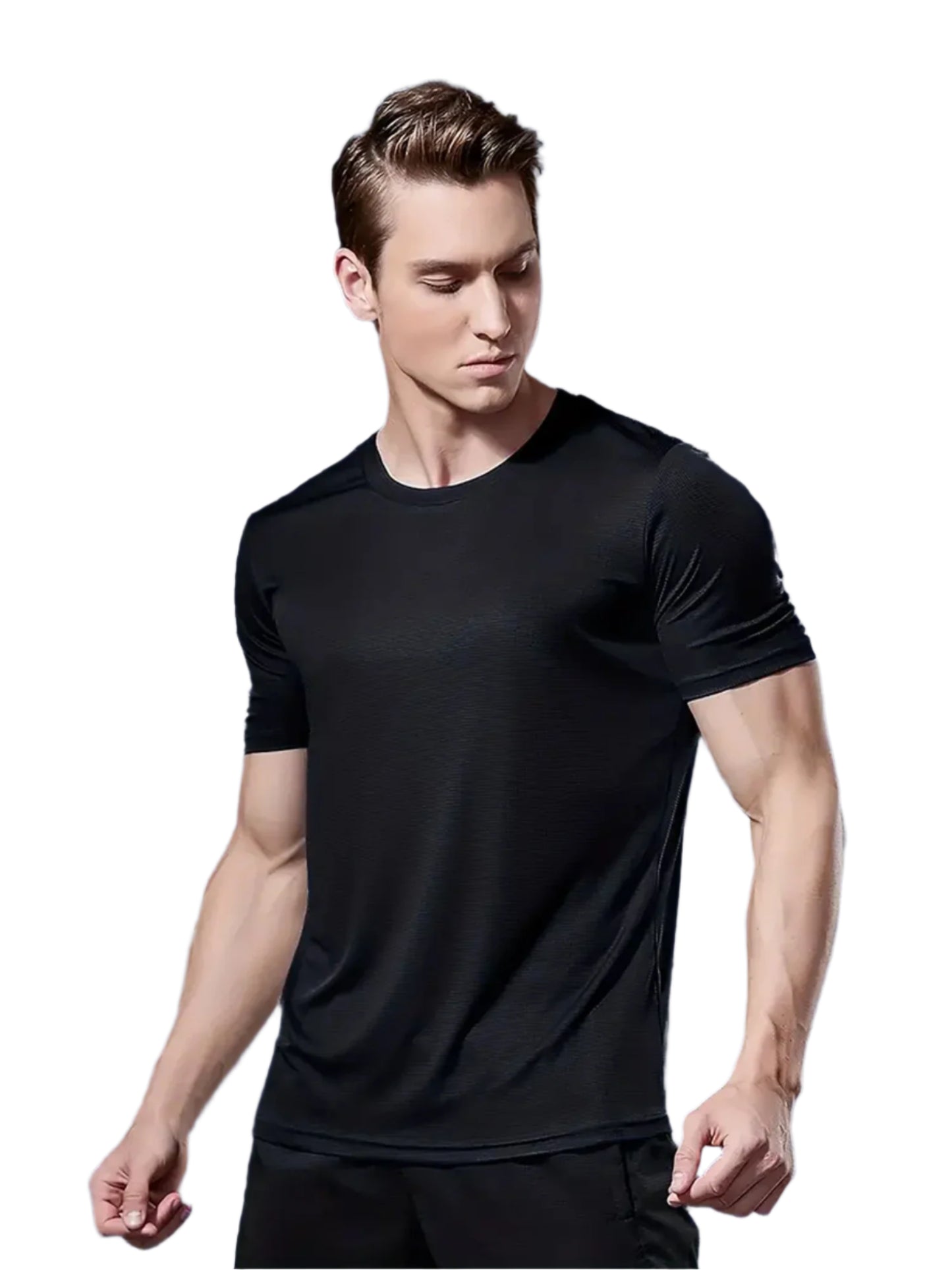 Round Neck T-Shirt 1 Piece Black Ultra-Light Men'S Quick Drying Breathable Sweat-Absorbent Shirt Suitable for Fitness Gym and Ru