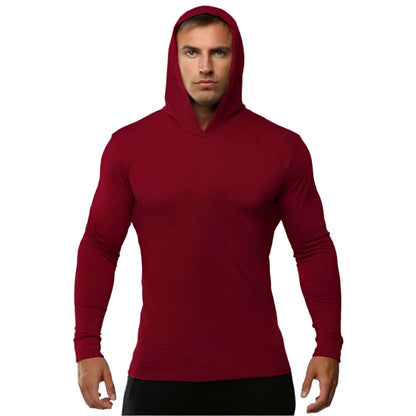 Solid Color Gym Clothing Long Sleeve Slim Fit Hooded T-Shirt Cotton Breathable Hoodie Mens Bodybuilding Fitness Muscle Sportwear